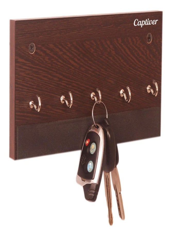 Captiver Wooden Wall Mounted Flat Key Holder 5 Hooks for Home Office (20x10x3 CM, Wenge Finish) - Image 1